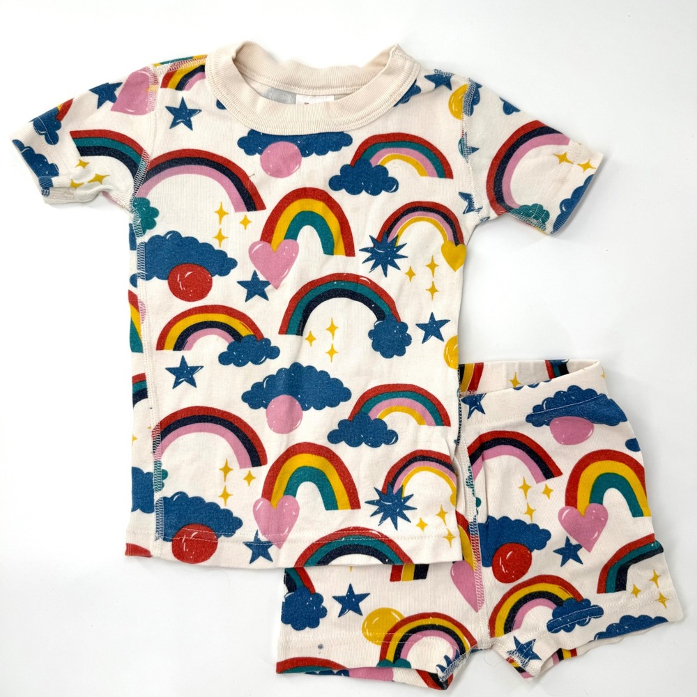 Hanna Andersson Pajama Set Kids 3T Cream Good Rainbow Star Heart Organic Cotton